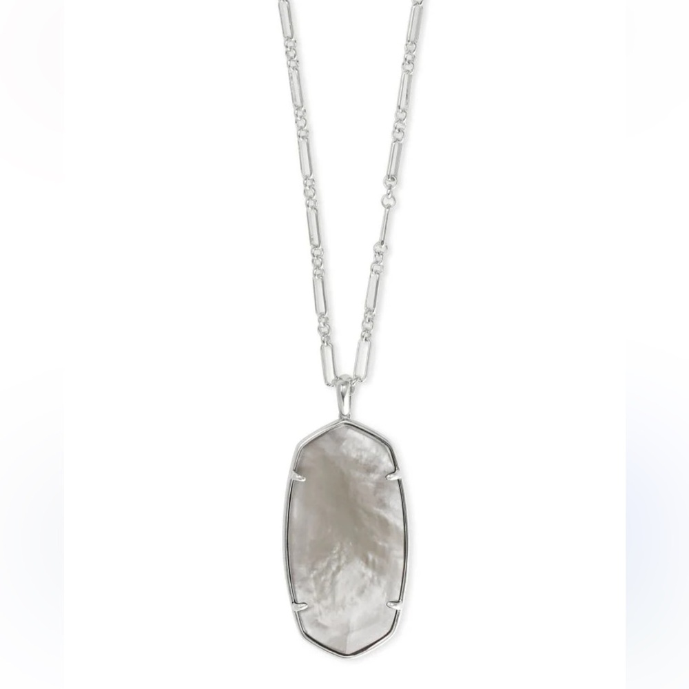 NWOT Kendra Scott Silver Rhodium Faceted Reid LongPendant Necklace Gray Illusion